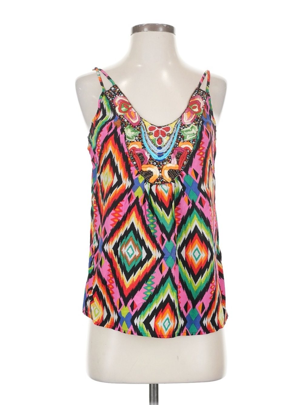 Twelfth Street by Cynthia Vincent Multicolor Geo Beaded V-Neck Cami